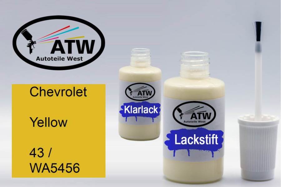 Chevrolet, Yellow, 43 / WA5456: 20ml Lackstift + 20ml Klarlack - Set, von ATW Autoteile West.